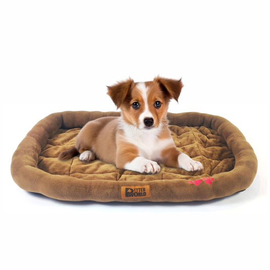 All Weather Ultra Soft Dog Mat with Padded Perimeters for Head & Jaw Support, Mocha Brown