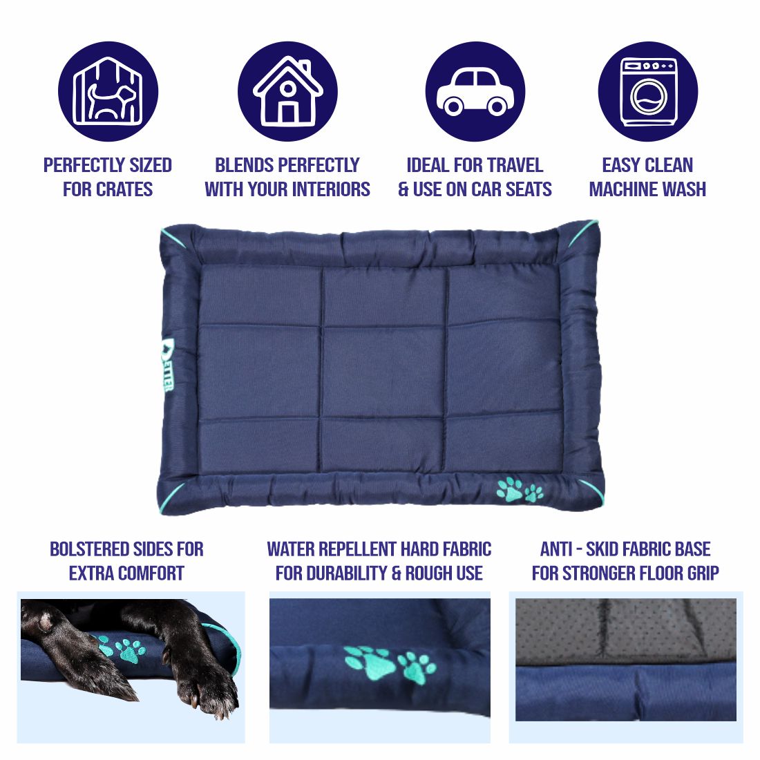 Waterproof Dog Mat with Padded Perimeters for Head & Paw Support
