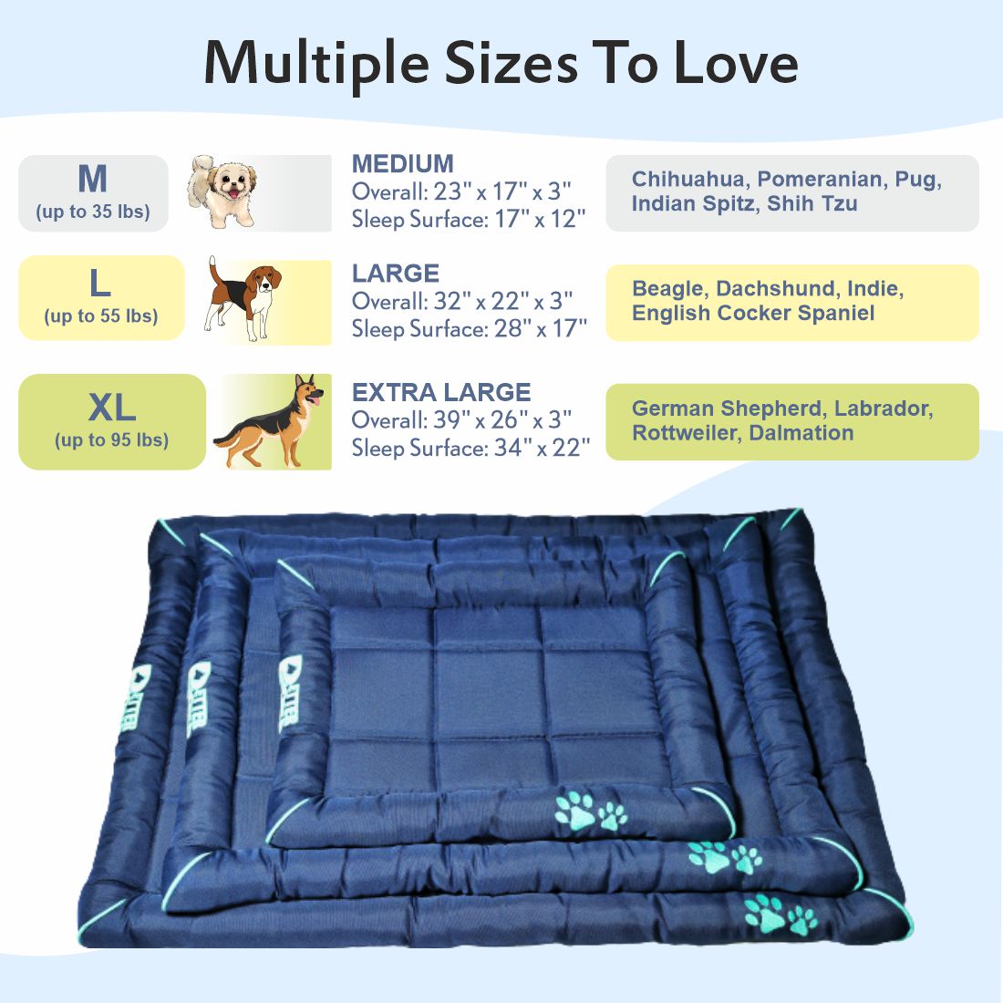 Waterproof Dog Mat with Padded Perimeters for Head & Paw Support