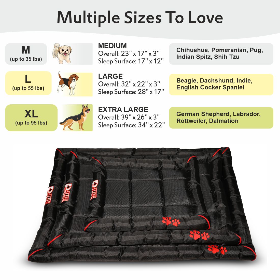 Waterproof Dog Mat with Padded Perimeters for Head & Paw Support