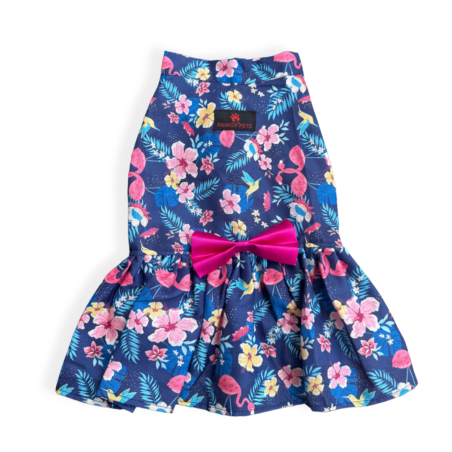 Pawgy Pets Hawaiian Flamingo dress navy blue for Dogs