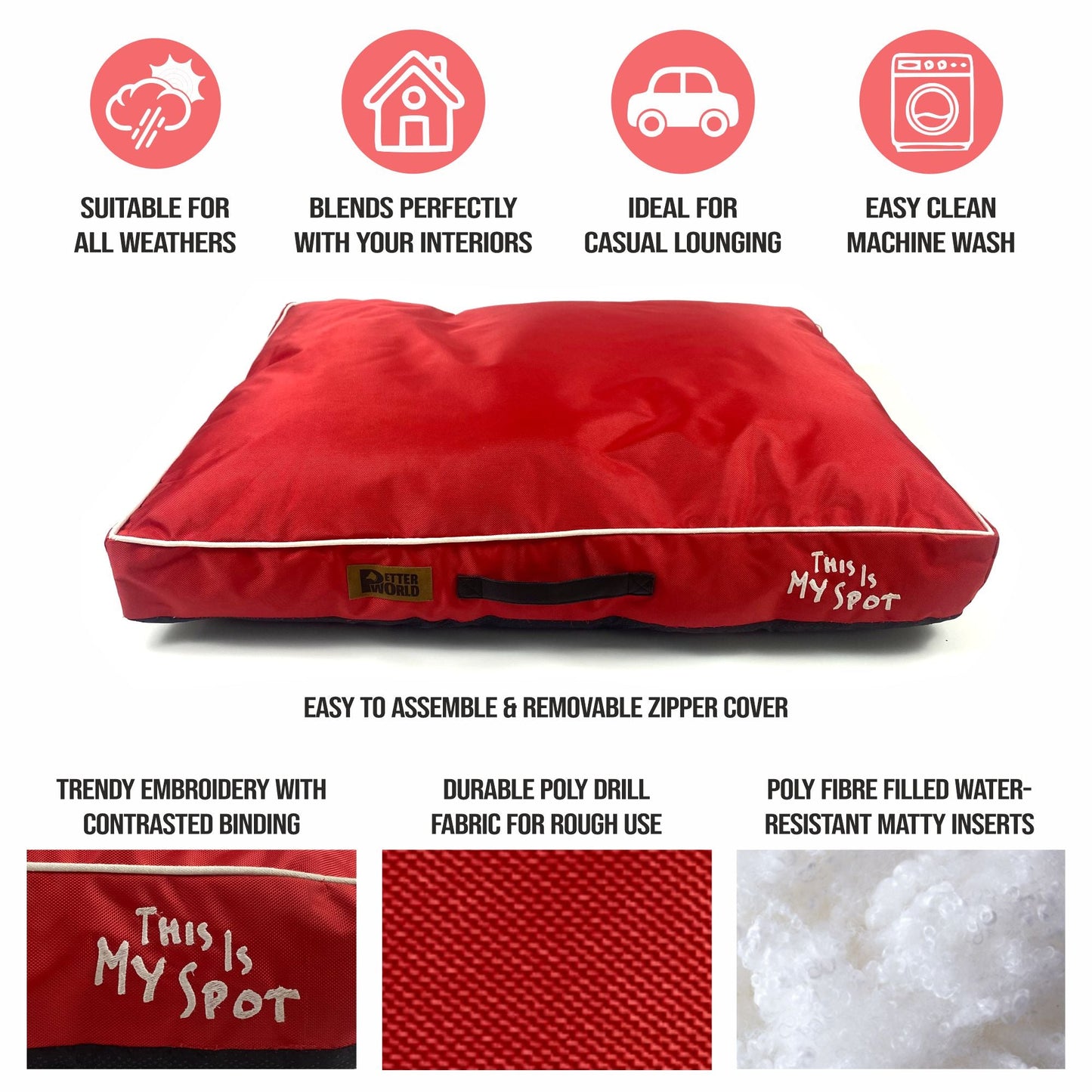 Waterproof Cushion Mattress - Cherry Red