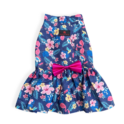 Pawgy Pets Hawaiian Flamingo dress navy blue for Dogs