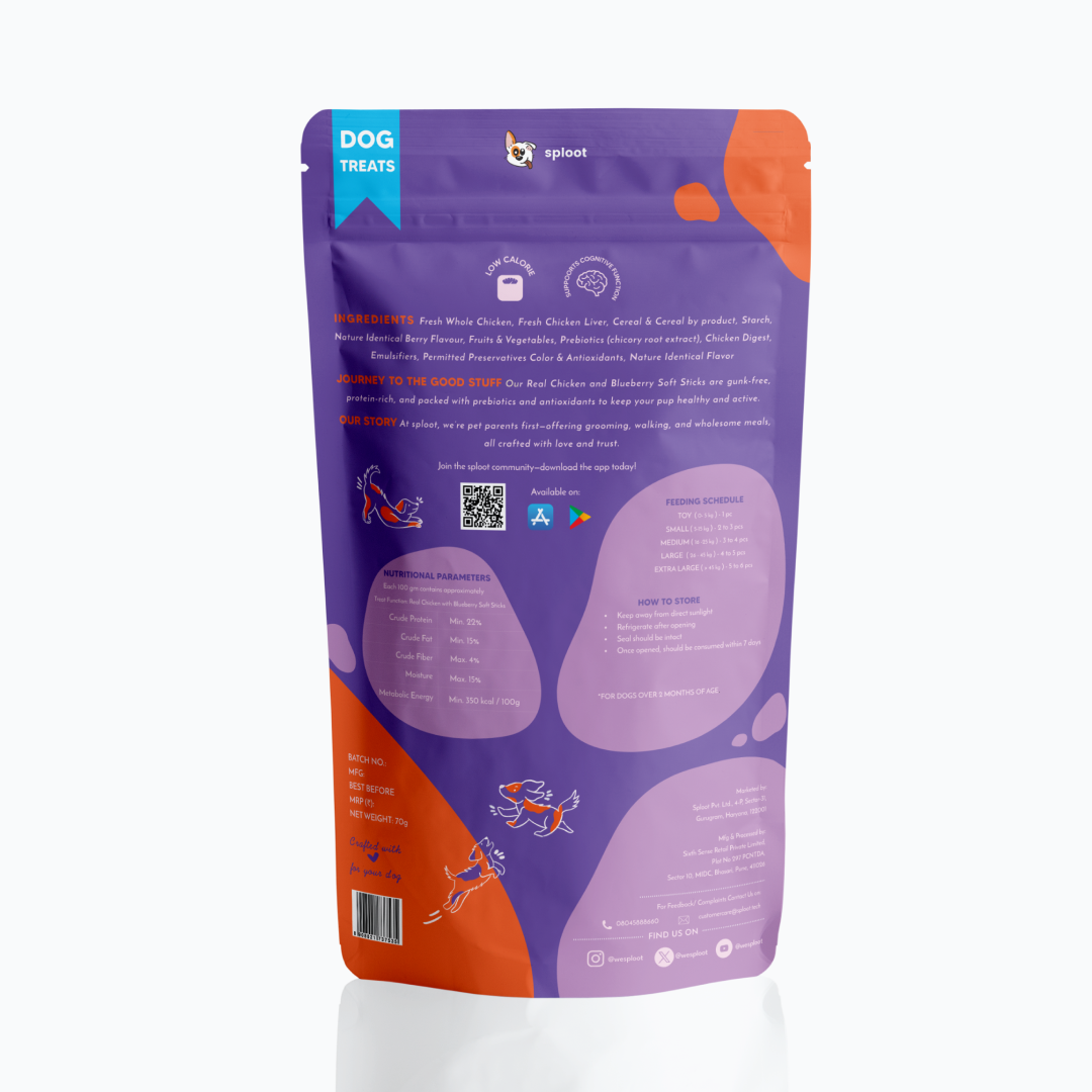 Sploot Real Chicken and Blueberry Soft Sticks - 70g