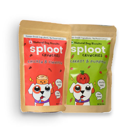 sploot Crunchies - Mix Pack of 2 (Carrot & Pumpkin | Chicken & Cinnamon) | 100% Human Grade Dog Biscuits - Sploot
